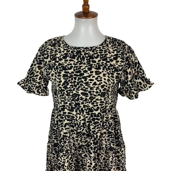Boohoo Animal Print Ruffle Sleeve Tiered Mini Dress Casual Party 4 - Picture 2 of 10